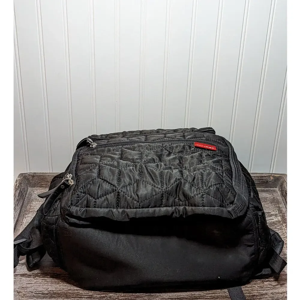 Skip & Hop Black Quilted Multi Compartment Soft Diaper Bag Backpack Washable